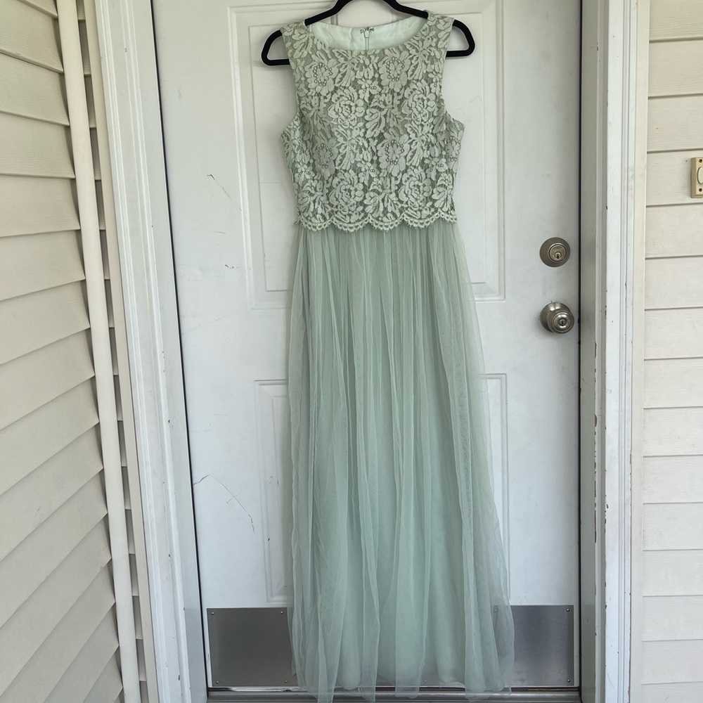 JJ’s house Sage bridesmaid tule dress thick floral lace - Picture 2 of 12